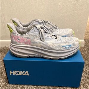 Hoka Light Blue and Pink Running Shoes
